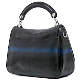 Dior-Dior Black Grained Calfskin Stripe Dune Flap-Black