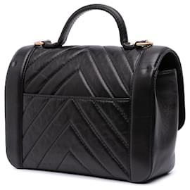 Chanel-Chanel Black Quilted Chevron Calfskin Top Handle Flap-Black