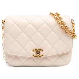 Chanel-Chanel Blanc Moyen Cuir Matelassé CC Poche à Monnaie-Blanc,Écru