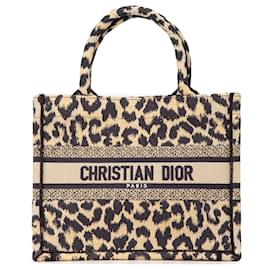 Dior-Dior Brown Mizza Small Embroidered Canvas Leopard Book Tote-Brown