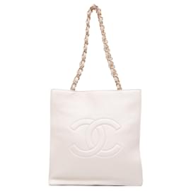 Chanel-Sac shopping Nord-Sud en cuir de veau vieilli brillant blanc Chanel-Blanc,Écru