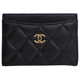 Chanel-Porte-cartes en cuir d'agneau matelassé noir CC de Chanel-Noir