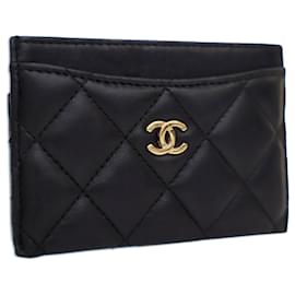 Chanel-Porte-cartes en cuir d'agneau matelassé noir CC de Chanel-Noir