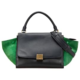 Céline-Celine Black Medium Tricolor Leather Trapeze Satchel-Other