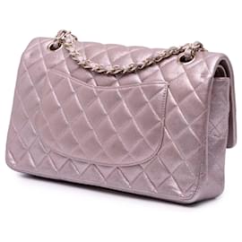 Chanel-Chanel Rose Moyen Classique Iridescent Cuir de Veau Double Rabat-Rose