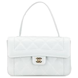 Chanel-Chanel Blue Quilted Lambskin Wild Stitch Top Handle Flap-Blue,Light blue
