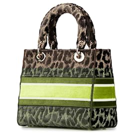 Dior-Dior Brown Mizza Medium Embroidered Velvet Leopard Lady D Lite-Brown