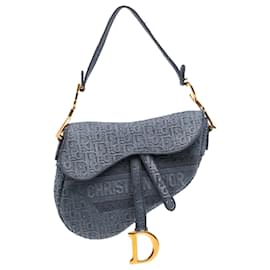Dior-Dior Blue Oblique Embroidered Denim Saddle Bag-Blue
