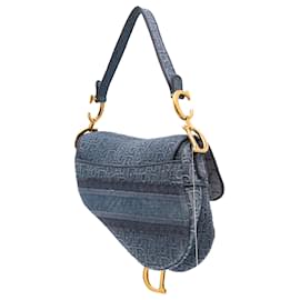 Dior-Dior Blue Oblique Embroidered Denim Saddle Bag-Blue