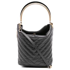 Chanel-Chanel Black Quilted Chevron Lambskin Handle with Chic Bucket Bag-Black