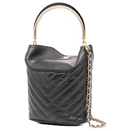 Chanel-Chanel Black Quilted Chevron Lambskin Handle with Chic Bucket Bag-Black