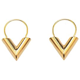 Louis Vuitton-Louis Vuitton Gold Gold Plated Essential V Hoop Earrings-Golden
