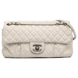 Chanel-Chanel Blanc Grand Cuir de Veau Iridescent Chic Quilt Flap-Blanc,Blanc cassé