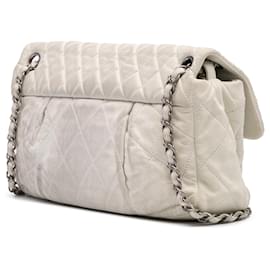 Chanel-Chanel White Large Iridescent Calfskin Chic Quilt Flap-White,Eggshell