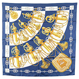 Hermès-Hermès Blue Cliquetis Silk Scarf 90-Blue,Dark blue