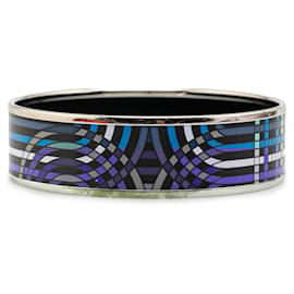 Hermès-Bracelet en émail géométrique large bleu Hermès 65-Autre