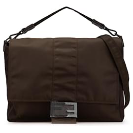 Fendi-Fendi Brown Large Econyl Nylon Baguette Satchel-Brown,Dark brown