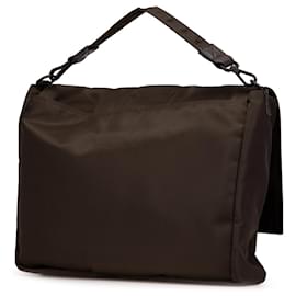 Fendi-Fendi Brown Large Econyl Nylon Baguette Satchel-Brown,Dark brown