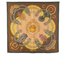 Hermès-Hermès Brown Kosmima Silk Scarf-Brown,Beige