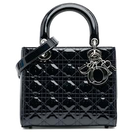 Dior-Dior Blue Medium Patent Cannage Lady Dior-Blue,Navy blue
