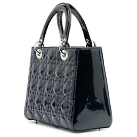 Dior-Dior Blue Medium Patent Cannage Lady Dior-Blue,Navy blue