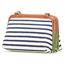 Céline-Celine White Striped Canvas Triomphe Chain Crossbody-White