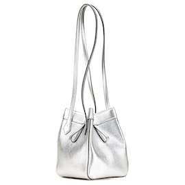 Fendi-Fendi Silver Mini Leather Origami Shoulder Bag-Silvery