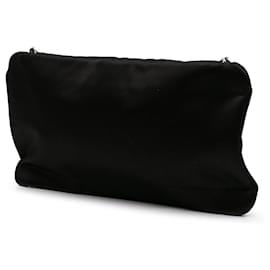 Chanel-Pochette en satin noir Chanel avec camélia en diamants et chaîne-Noir