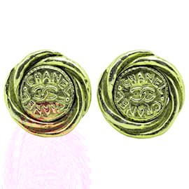 Chanel-Chanel Gold Gold Plated CC Round Clip On Earrings-Golden