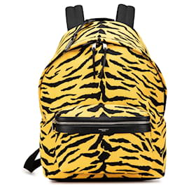 Saint Laurent-Saint Laurent Yellow Canvas Zebra Print City Backpack-Yellow