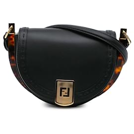Fendi-Fendi Black Leather Moonlight Crossbody-Black