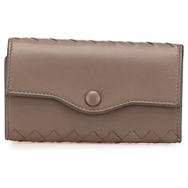 Bottega Veneta-Bottega Veneta Brown Nappa Intrecciato Key Case-Brown