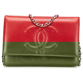 Chanel-Portefeuille sur chaîne en cuir de veau rouge CC Chanel-Rouge