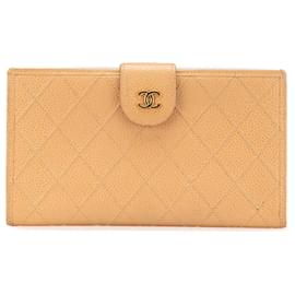 Chanel-Chanel Brown CC Quilted Caviar Stitched French Long Wallet-Brown,Caramel