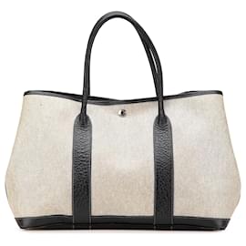 Hermès-Sac de jardin 36 en toile marron et cuir de buffle Hermès-Marron,Beige