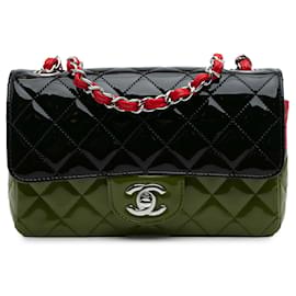 Chanel-Chanel Rouge Mini Rectangulaire Classique Bicolore en Vernis à Rabat Unique-Rouge