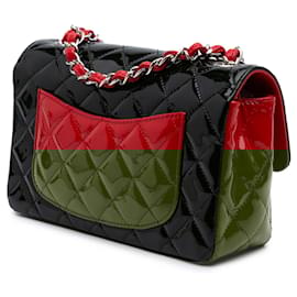 Chanel-Chanel Red Mini Rectangular Classic Bicolor Patent Single Flap-Red