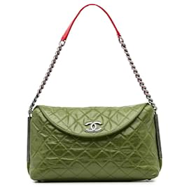 Chanel-Chanel Red Medium Glazed Calfskin Stitch It Fold Over Flap-Red