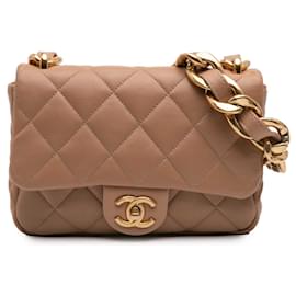 Chanel-Chanel Brown Petit Sac en Cuir Agneau Matelassé Funky Town-Marron,Chair