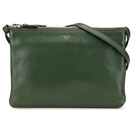 Céline-Celine Green Small Lambskin Trio Crossbody-Green
