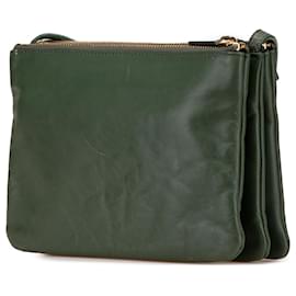 Céline-Celine Green Small Lambskin Trio Crossbody-Green
