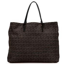 Fendi-Fendi Brown Zucchino Canvas Tote-Brown,Dark brown