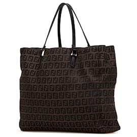 Fendi-Fendi Brown Zucchino Canvas Tote-Brown,Dark brown