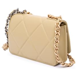 Chanel-Chanel Brown Quilted Lambskin 19 Wallet on Chain-Brown,Beige