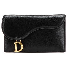 Dior Black Goatskin Cosmos Saddle Zipped Card Holder Black