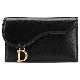 Dior-Dior Black Goatskin Cosmos Saddle Zipped Card Holder-Black
