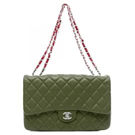 Chanel-Chanel Red Jumbo Quilted Lambskin 3 Accordion Flap-Red