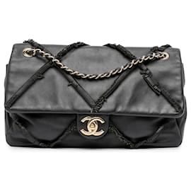 Chanel-Chanel Black CC Lambskin Fringe Single Flap-Black