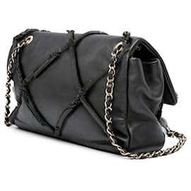 Chanel-Chanel Black CC Lambskin Fringe Single Flap-Black