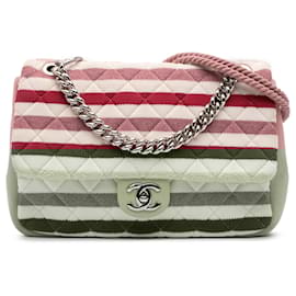 Chanel-Chanel Pink Jumbo Stripe Jersey Felt and Rope Flap-Pink